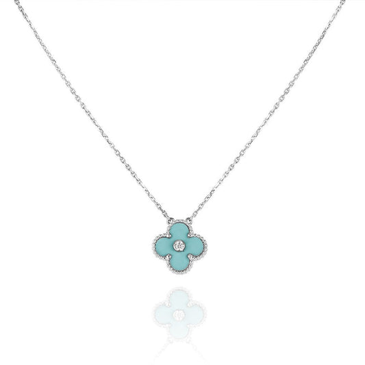 [Luna Brilliance]CLOVER 1 DIAMOND LIGHT BLUE SILVER NECKLACE