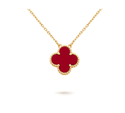 [Luna Brilliance]CLOVER 15MM CARNELIAN SINGLE FLOWER NECKLACE