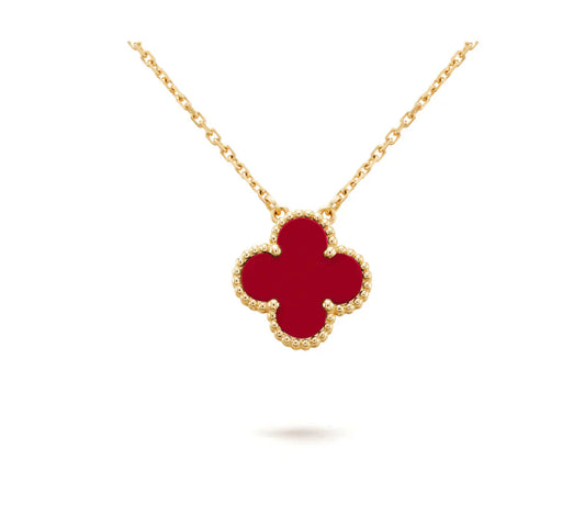 [Luna Brilliance]CLOVER 15MM CARNELIAN SINGLE FLOWER NECKLACE