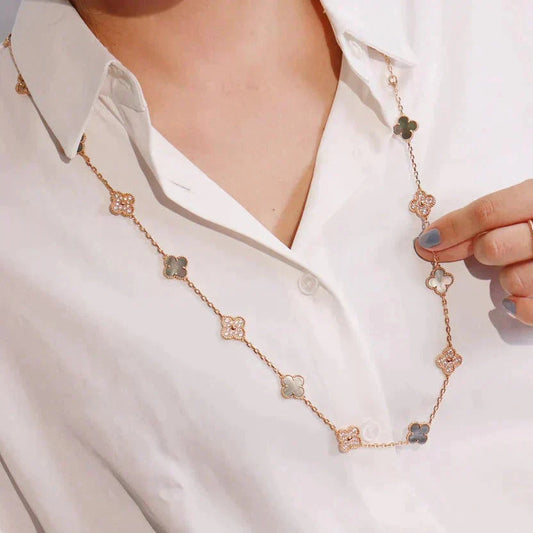 [Luna Brilliance]CLOVER 20 MOTIFS DARK MOP DIAMOND  NECKLACE