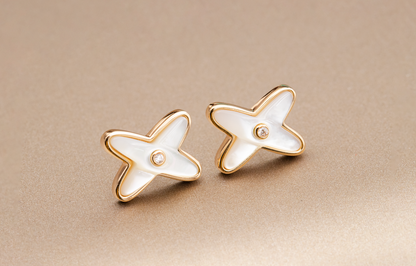 [Luna Brilliance]JEUX DE WHITE MOP PINK GOLD DIAMOND EARRINGS