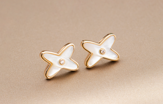 [Luna Brilliance]JEUX DE WHITE MOP PINK GOLD DIAMOND EARRINGS