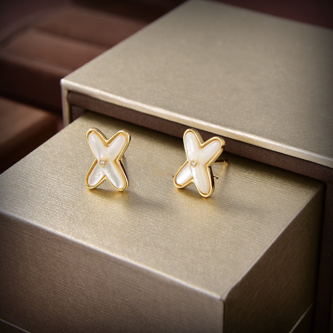 [Luna Brilliance]JEUX DE WHITE MOP GOLD DIAMOND EARRINGS