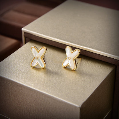 [Luna Brilliance]JEUX DE WHITE MOP GOLD DIAMOND EARRINGS