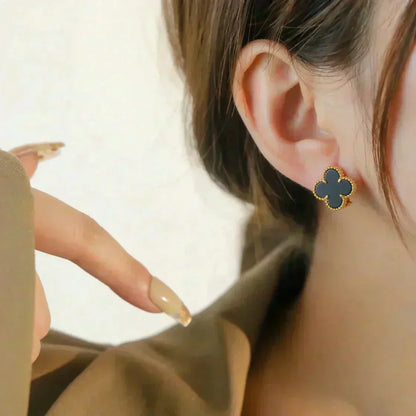 [Luna Brilliance]CLOVER MEDIUM 1 MOTIFS  ONYX STUD EARRINGS