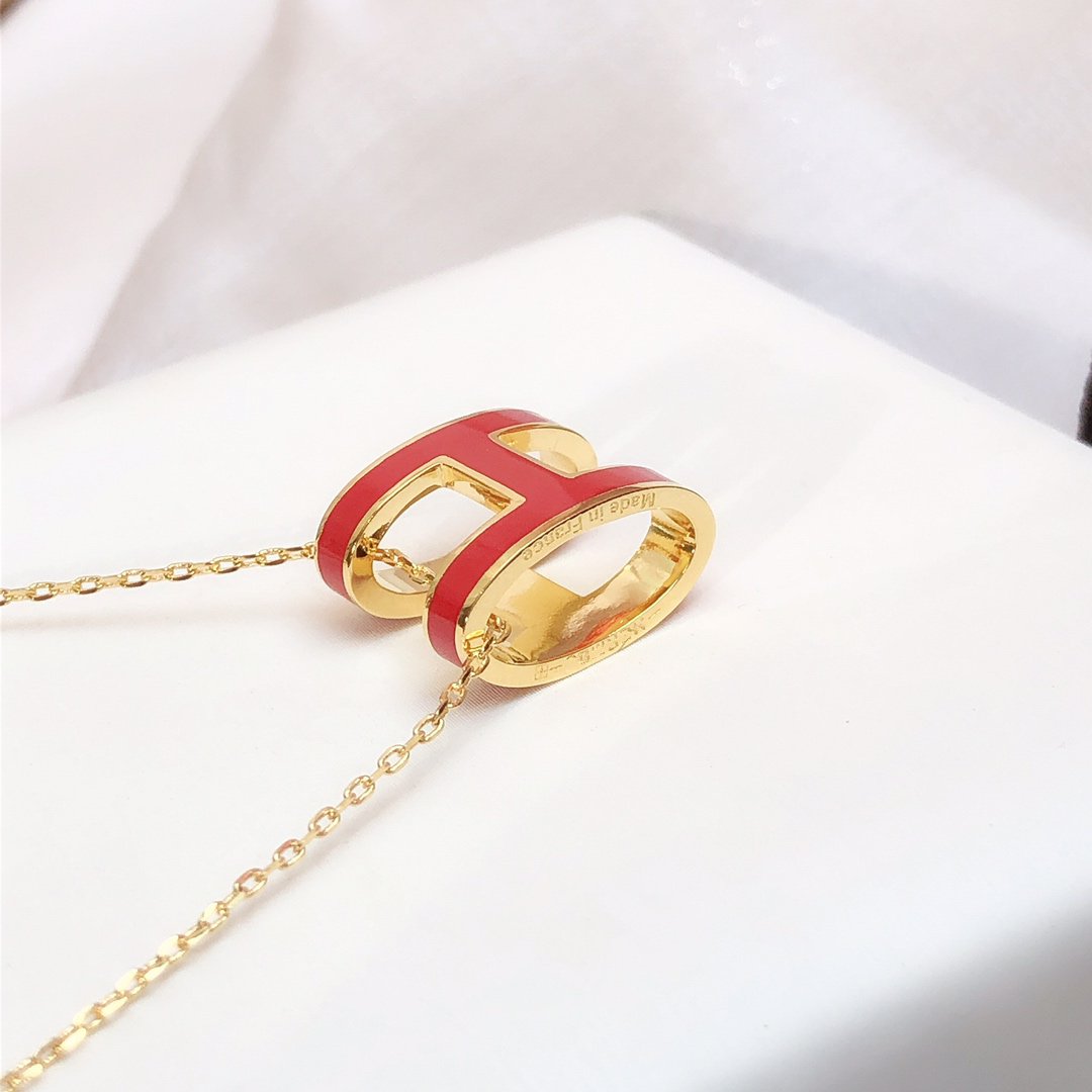 [Luna Brilliance]HM CLIC RED ENAMEL GOLD NECKLACE