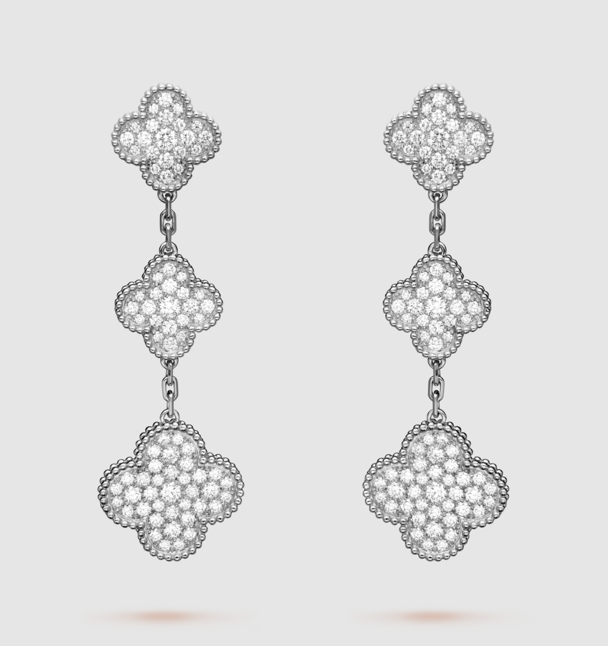 [Luna Brilliance]CLOVER 3 MOTIF DIAMOND SILVER DROP EARRINGS