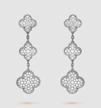 [Luna Brilliance]CLOVER 3 MOTIF DIAMOND SILVER DROP EARRINGS