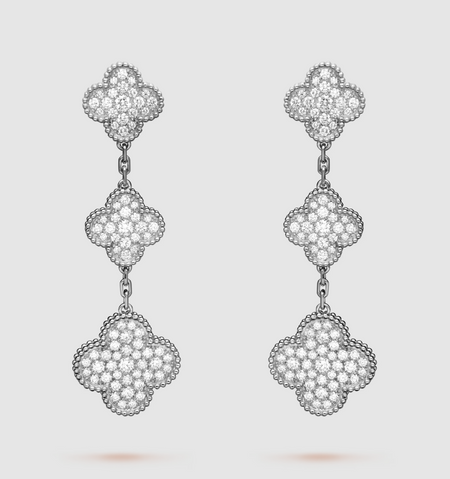 [Luna Brilliance]CLOVER 3 MOTIF DIAMOND SILVER DROP EARRINGS