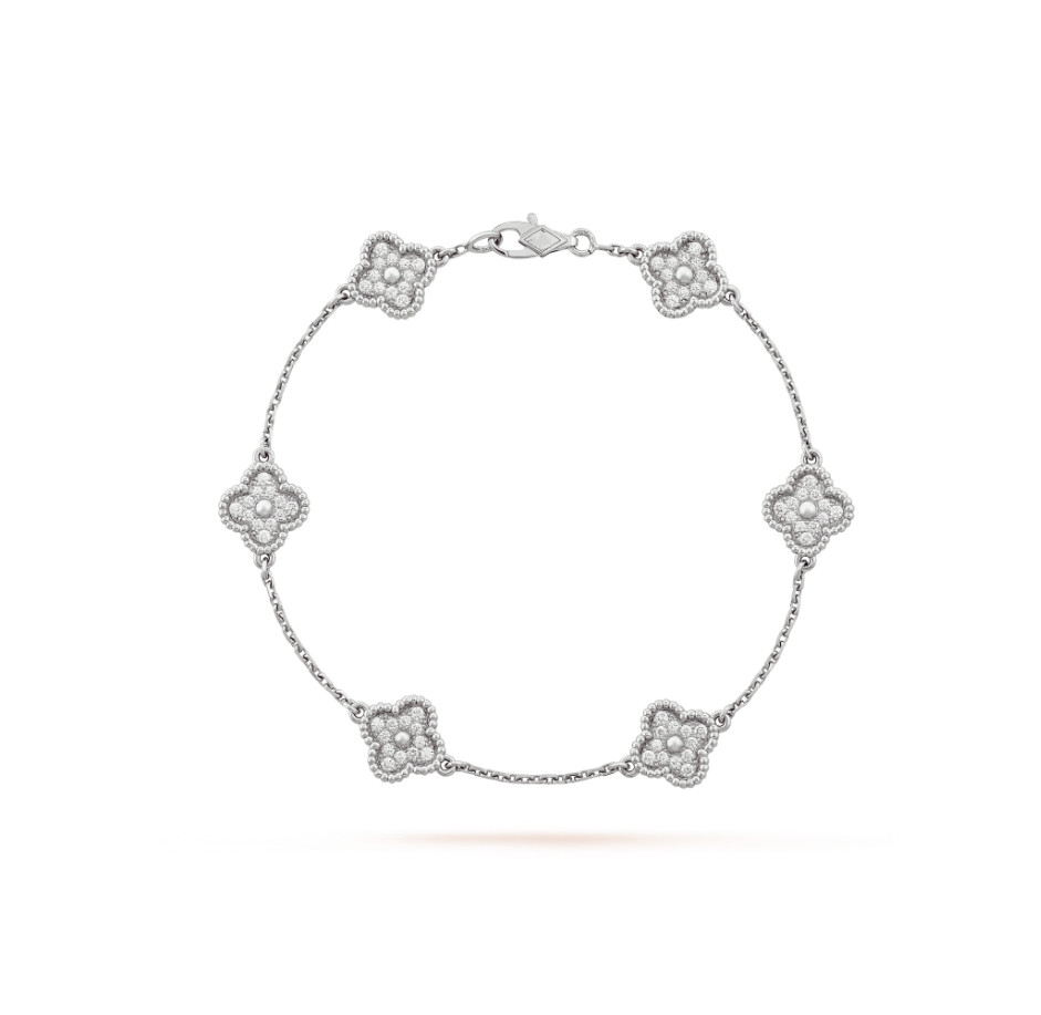 [Luna Brilliance]CLOVER 6 MOTIF SILVER DIAMOND BRACELET