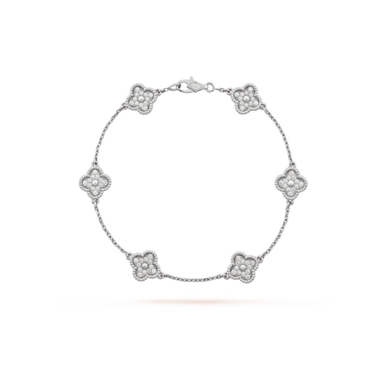 [Luna Brilliance]CLOVER 6 MOTIF SILVER DIAMOND BRACELET