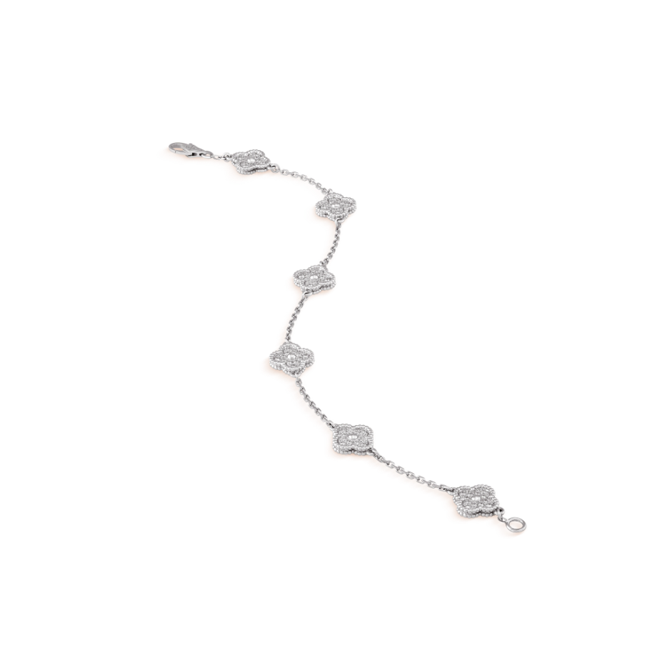 [Luna Brilliance]CLOVER 6 MOTIF SILVER DIAMOND BRACELET