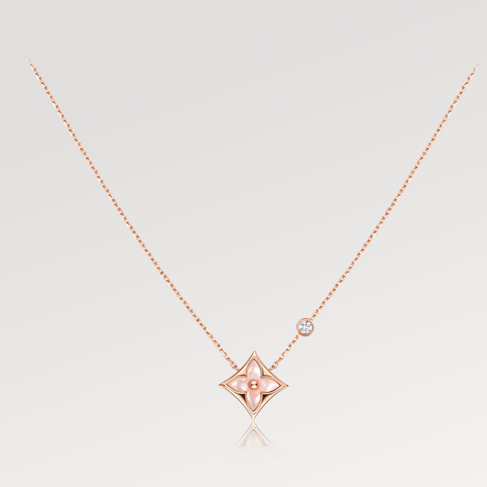 [Luna Brilliance]STAR PINK MOP 1 DIAMOND PINK GOLD NECKLACE