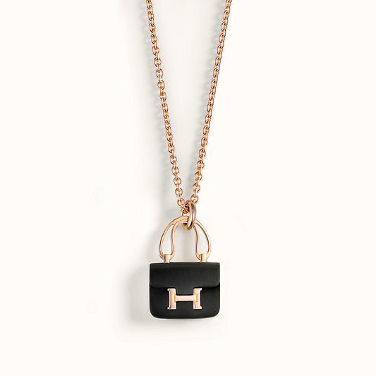 [Luna Brilliance]CONSTANCE BLACK PEDANT PINK GOLD NECKLACE