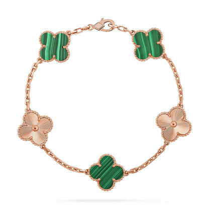 [Luna Brilliance]THICK GOLD-PLATED CUSTOM SIZE EDITION CLOVER LASER ROSE GOLD BRACELET COLLECTION,5 MOTIFS