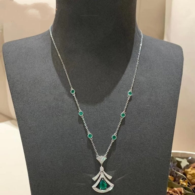 [Luna Brilliance]DREAM NECKLACE MALACHITE DIAMOND SILVER