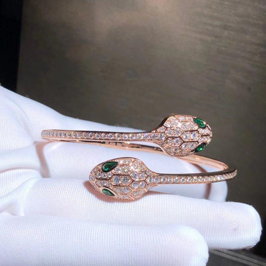 [Luna Brilliance]SERPENTI BRACELET PINK GOLD MALACHITE DIAMOND DOUBLE SNAKE