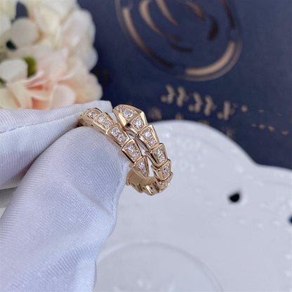 [Luna Brilliance]SERPENTI RING PINK GOLD DIAMOND PAVED 4MM