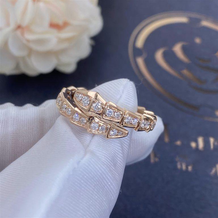 [Luna Brilliance]SERPENTI RING PINK GOLD DIAMOND PAVED 4MM