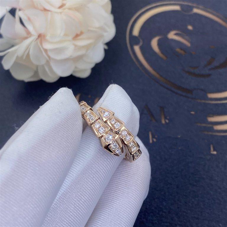 [Luna Brilliance]SERPENTI RING PINK GOLD DIAMOND PAVED 4MM