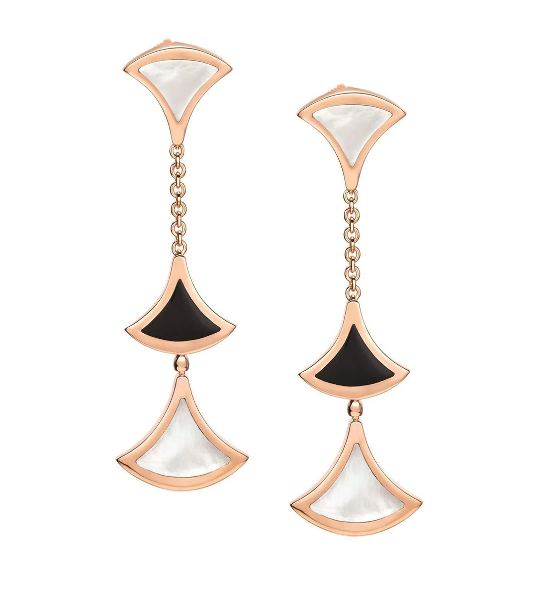 [Luna Brilliance]DREAM EARRINGS 3 MOTIFS ONYX MOP PINK GOLD