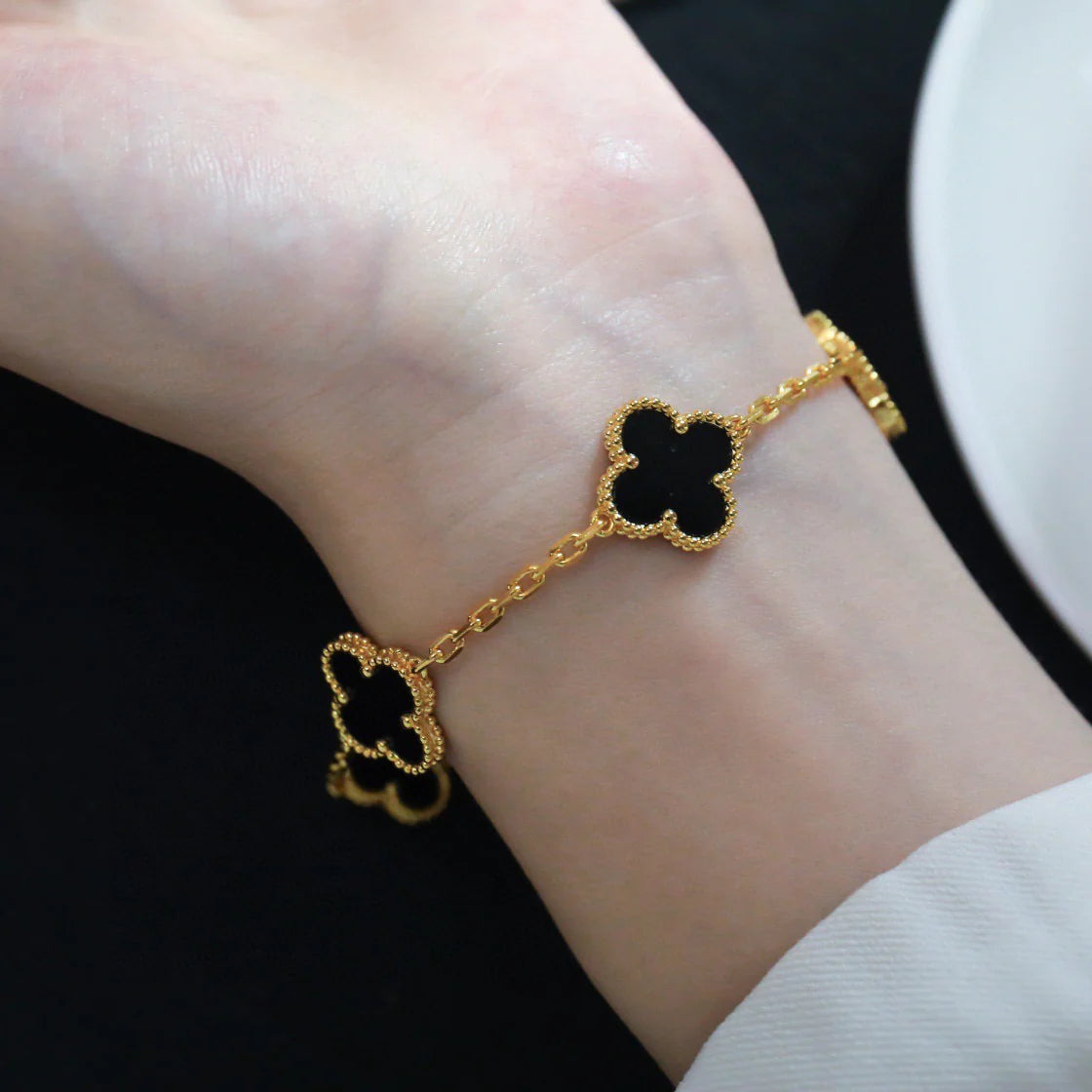 [Luna Brilliance]CLOVER  5 MOTIFS BLACK ONYX BRACELET