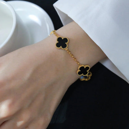 [Luna Brilliance]CLOVER  5 MOTIFS BLACK ONYX BRACELET