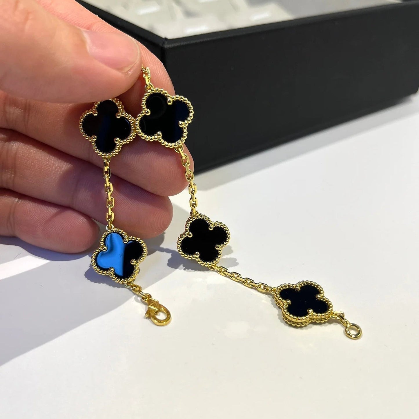 [Luna Brilliance]CLOVER  5 MOTIFS BLACK ONYX BRACELET