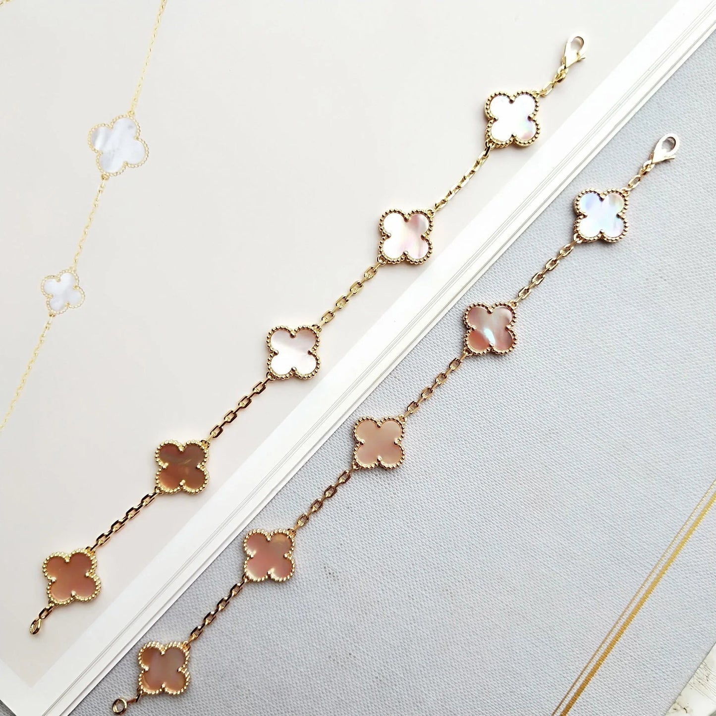 [Luna Brilliance]CLOVER 5 PINK MOP BRACELET