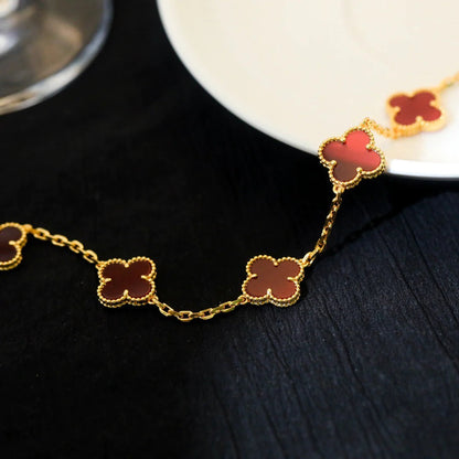 [Luna Brilliance]CLOVER 5 MOTIFS RED AGATE  BRACELET