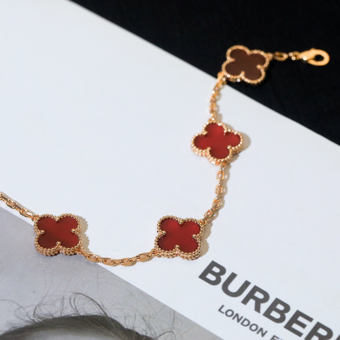 [Luna Brilliance]CLOVER 5 MOTIFS RED AGATE  BRACELET