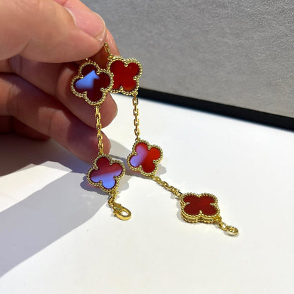[Luna Brilliance]CLOVER 5 MOTIFS RED AGATE  BRACELET