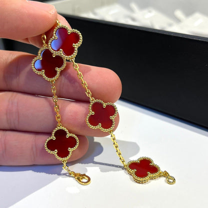 [Luna Brilliance]CLOVER 5 MOTIFS RED AGATE  BRACELET