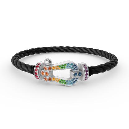 [Luna Brilliance]FORC LARGE HORSESHOE  COLORED DIAMOND BRACELET SILVER