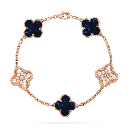 [Luna Brilliance]THICK GOLD-PLATED CUSTOM SIZE EDITION CLOVER DIAMOND ROSE GOLD BRACELET COLLECTION,5 MOTIFS