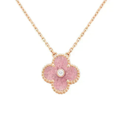 [Luna Brilliance]CLOVER 15MM DIAMOND RHODONITE NECKLACE