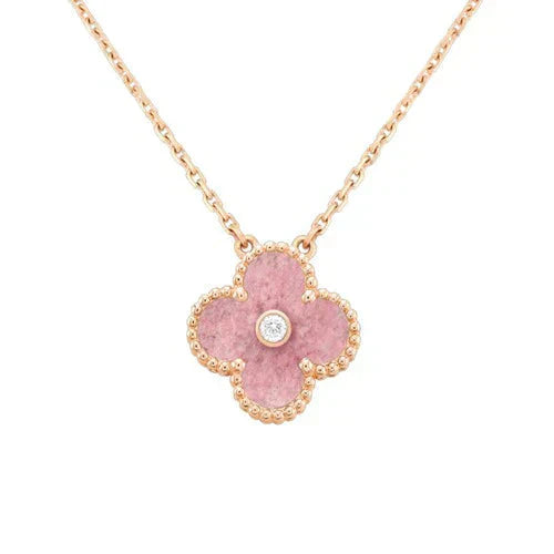 [Luna Brilliance]CLOVER 15MM DIAMOND RHODONITE NECKLACE