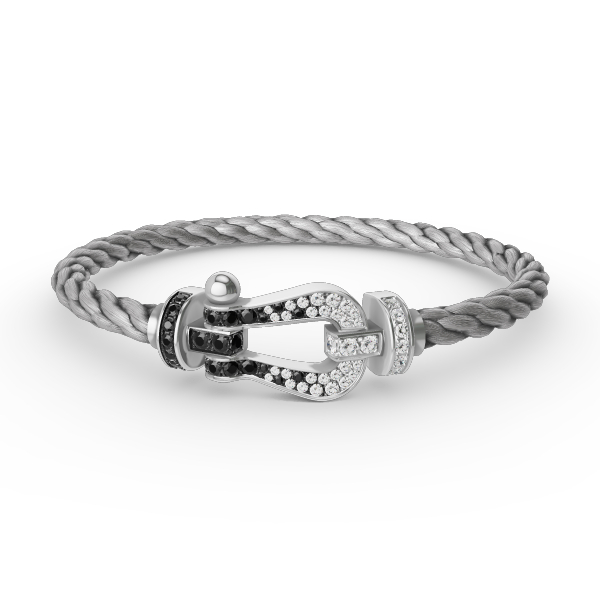 [Luna Brilliance]FORCE LARGE HORSESHOE BLACK WHITE DIAMOND BRACELET SILVER