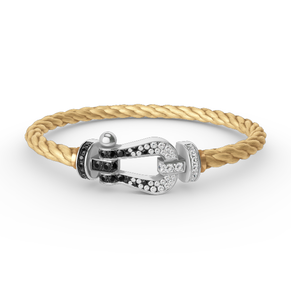 [Luna Brilliance]FORCE LARGE HORSESHOE BLACK WHITE DIAMOND BRACELET SILVER
