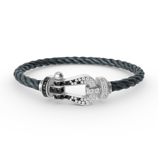 [Luna Brilliance]FORCE LARGE HORSESHOE BLACK WHITE DIAMOND BRACELET SILVER