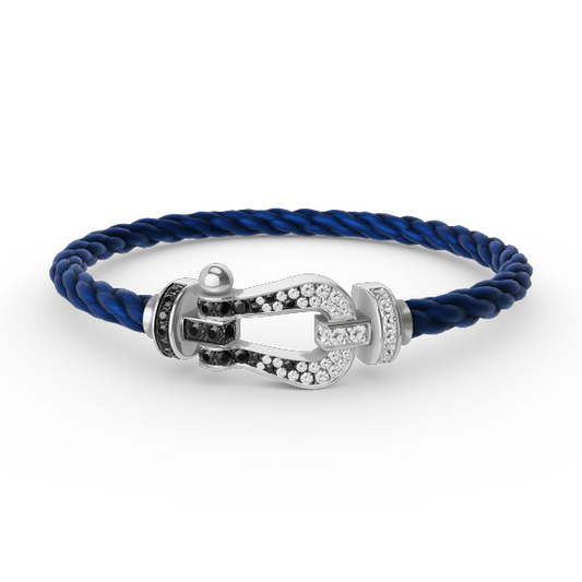 [Luna Brilliance]FORCE LARGE HORSESHOE BLACK WHITE DIAMOND BRACELET SILVER
