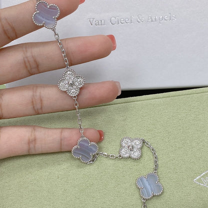 [Luna Brilliance]CLOVER  5 MOTIF DIAMOND PURPLE CHALCEDONY BRACELET SILVER
