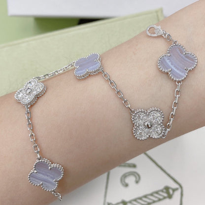 [Luna Brilliance]CLOVER  5 MOTIF DIAMOND PURPLE CHALCEDONY BRACELET SILVER