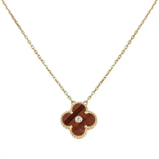 [Luna Brilliance]CLOVER 15MM DIAMOND AND YELLOW TIGER'S EYE AGATE necklace