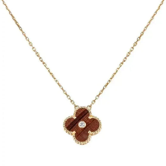 [Luna Brilliance]CLOVER 15MM DIAMOND AND YELLOW TIGER'S EYE AGATE necklace