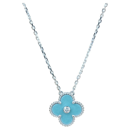 [Luna Brilliance]CLOVER 15MM DIAMOND SVRES PORCELAIN  NECKLACE SILVER