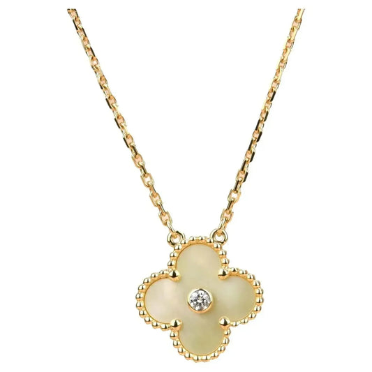 [Luna Brilliance]CLOVER 15MM DIAMOND GOLD MOTHER OF PEARL NECKLACE
