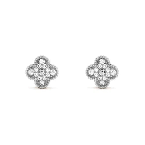 [Luna Brilliance]CLOVER 1 MOTIFS DIAMOND STUD EARRINGS SILVER