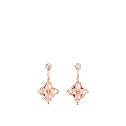 [Luna Brilliance]DOUBLE STAR PINK GOLD MOP DROP EARRINGS