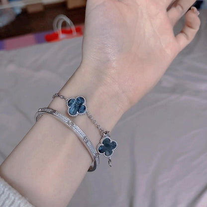 [Luna Brilliance]CLOVER 5 MOTIF PIETERSITE SILVER BRACELET